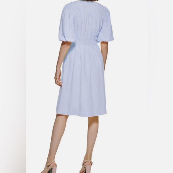 CALVIN KLEIN baby blue smocked poof sleeve womens Gauze dress - Picture 2 of 12